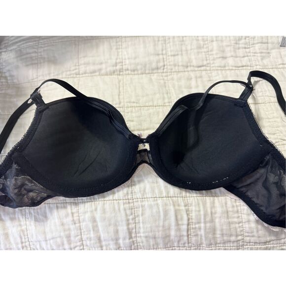 Victorias Secret Dream Angel Lined Demi Push Up Bra Black Lace Bow Underwire 34C - Picture 4 of 5